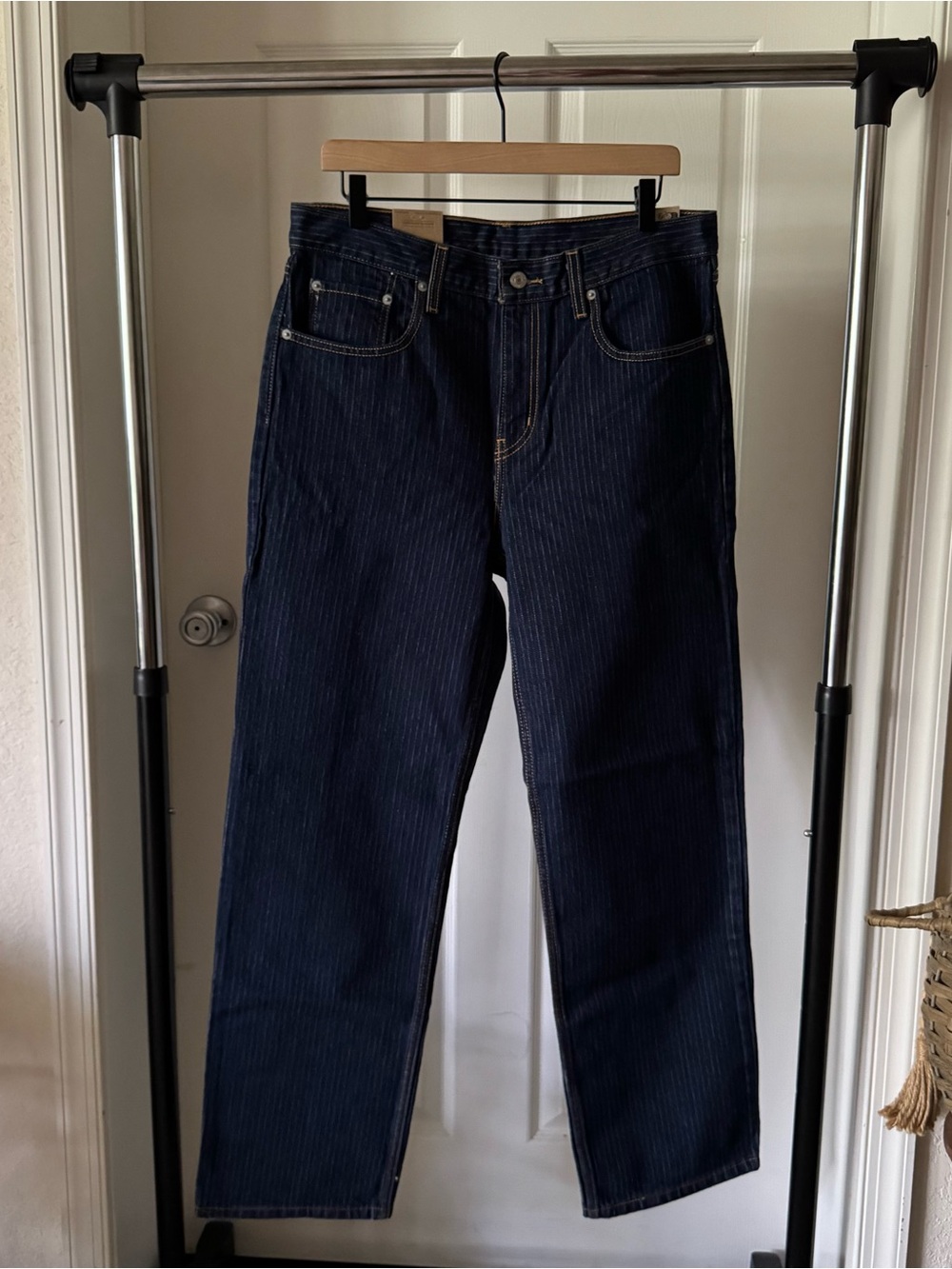 Levi's Straight Pinstripe Jeans in Dark Blue